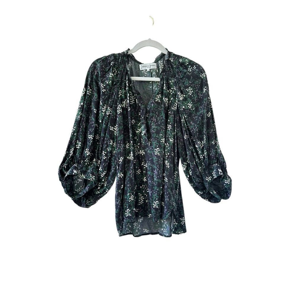 APiece Apart Floral 3/4 Sleeve V Neck Ruffle Top Blouse Multicolor Womens Size 0